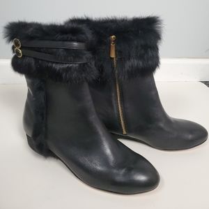 Taryn Rose Fur Trim Black Leather Booties 10
